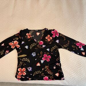 Express Floral Wrap Blouse Size Large Black Long Sleeve Top